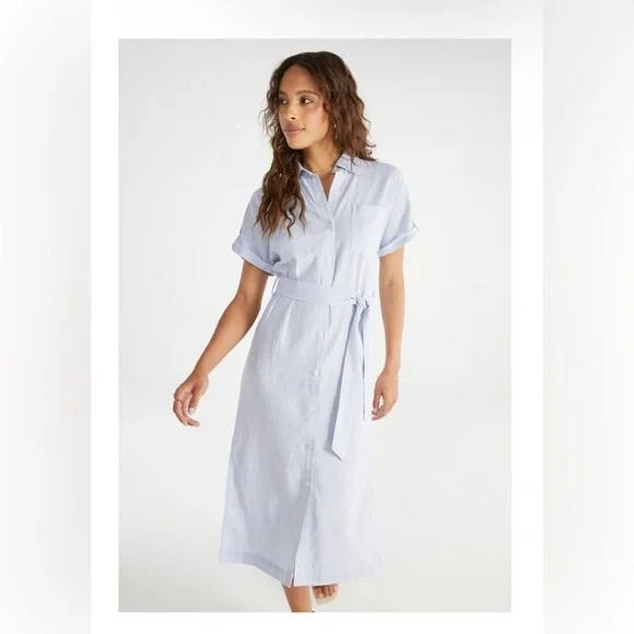 JustFab Linen Shirt Dress size XXL fits XL fits XL Blue White Stripes - Picture 2 of 13